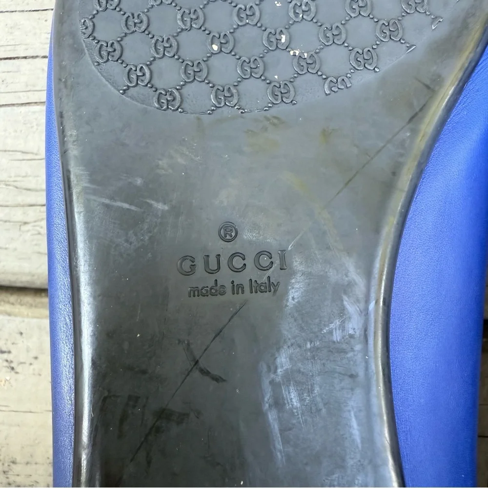 Gucci Blue Leather Bamboo Bow Ballet Flats Size 40 - Picture 15 of 16